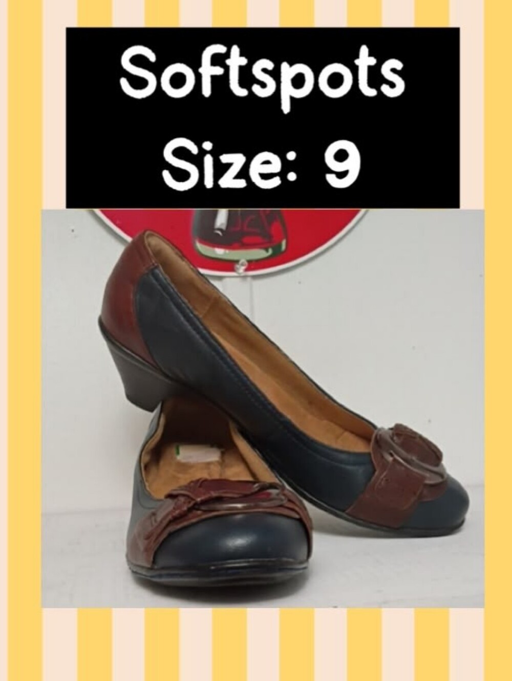 Softspots Navy and Brown Leather Low Heel Dress Pumps
